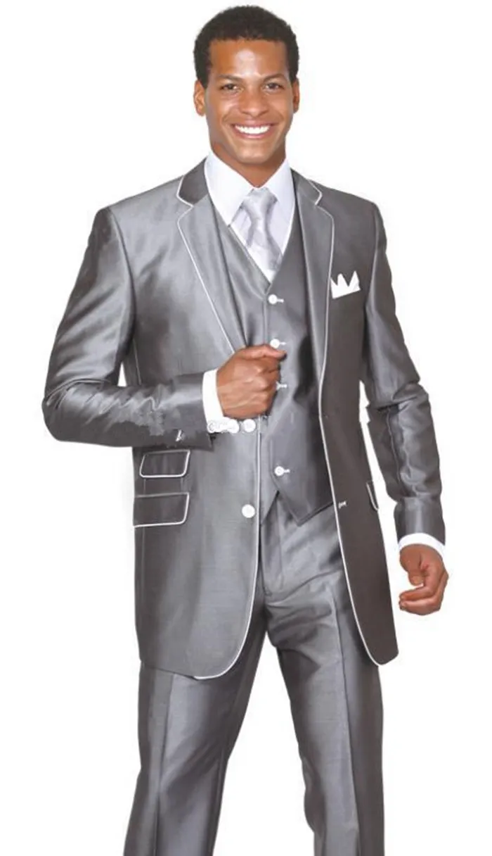 Новый жених смокинги Groomsmen две кнопки Notch нагрудные лучший человек костюм свадебный мужской пиджак костюмы на заказ (куртка + брюки + жилет + галстук) 1386
