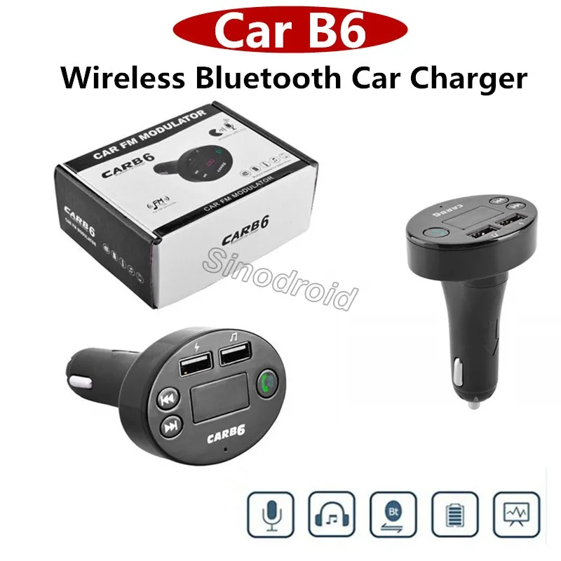 Bil B6 multifunktions Bluetooth-sändare 2.1a USB Billaddare FM MP3 Player Car Kit Support TF-kort Handsfree-laddare med mikrofon
