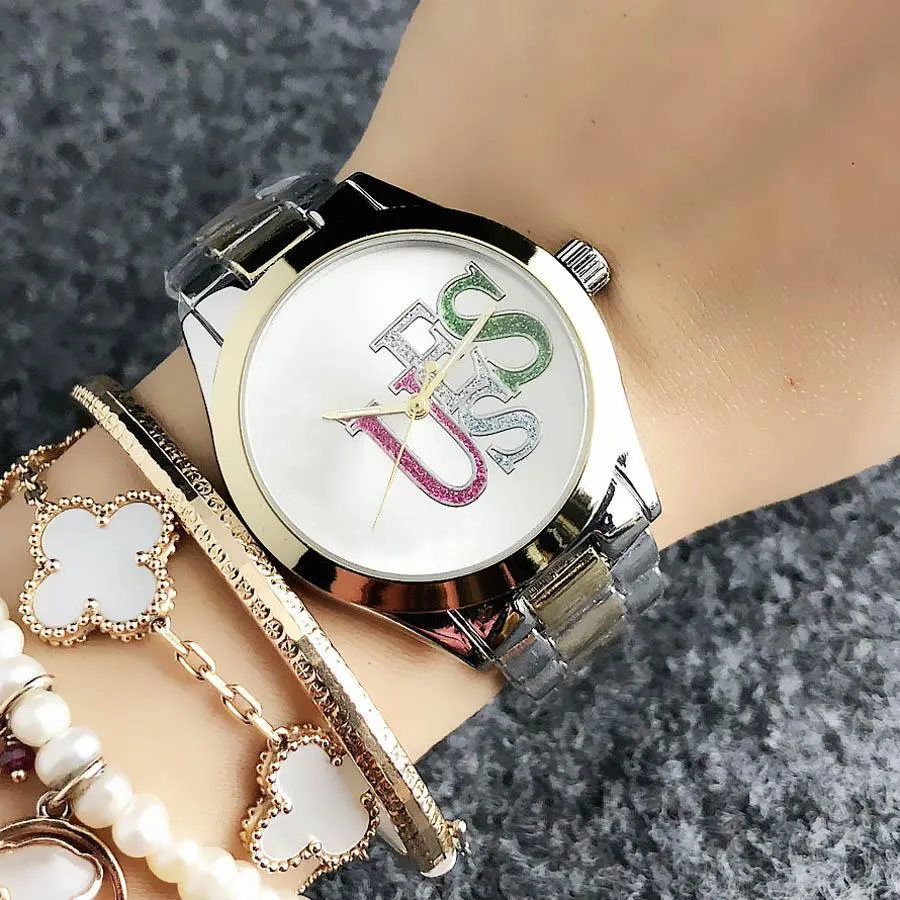 Renkli stil arama metal çelik bant Saatler GS 15 ile Kadınlar Kız için marka kuvars kol saati