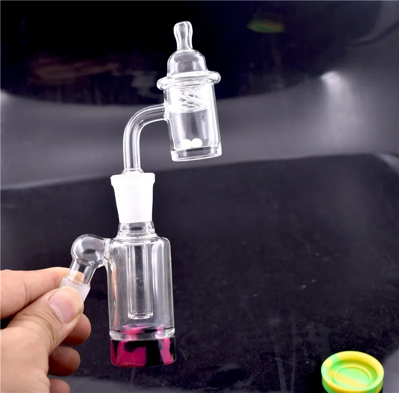 Bong attrape-cendres en verre avec clou en quartz 14mm 18mm récipients en silicone pour plates-formes pétrolières dab bong avec Spinning Carb Cap 2 Terp Pearl