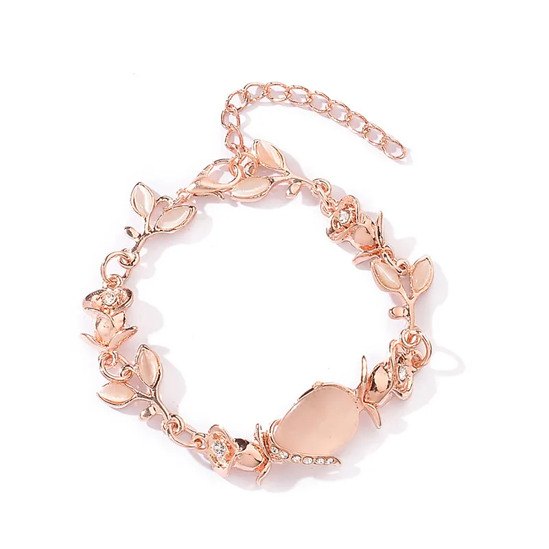 All'ingrosso- Ornamenti per le mani creativi Bracciale con maglie a catena in opale da donna per le donne Trend Bracciale in oro rosa con foglie di opale abbagliante