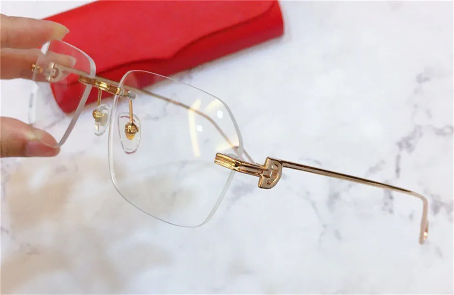 ファッションデザインフレーム光学メガネ0113 18kゴールドスクエアフレームレスレトロモダンビジネススタイルユニセックス処方眼鏡クリアレンズを作ることができます