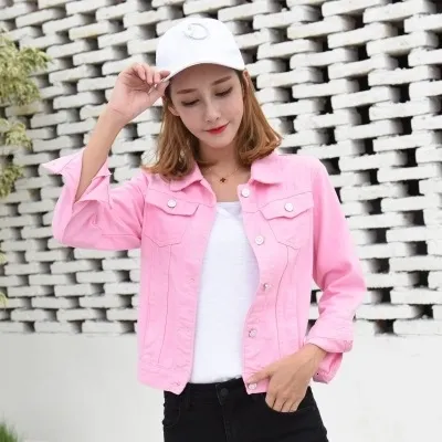 Femme Stretch Jeans Veste À Manches Longues Vestes De Base 2019 Automne Femmes Court Denim Veste Outwear Dames Rose Manteaux Noir V191022