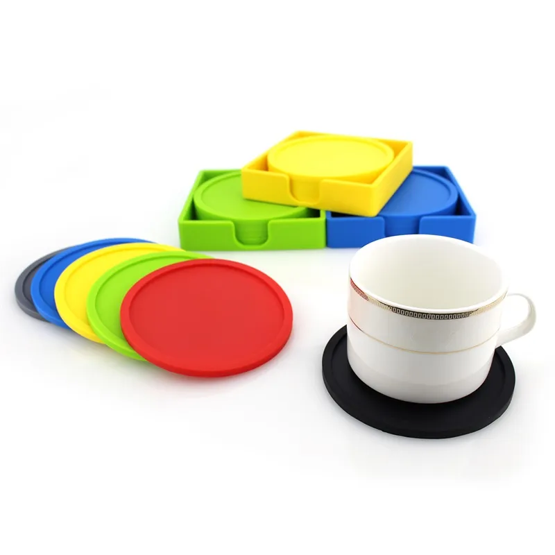 Ensemble de dessous de verre antidérapants en Silicone, 5 pièces, support de tasse, tapis de dessous de verre, ensemble de tapis de tasse à café rond, table noire pour le bureau et la maison