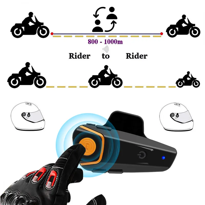 Motorbike BT-S2 PRO Oortelefoon Motorfiets Intercom Helm Headset Draadloze Bluetooth Waterdichte Interphone 1000m Intercomunicador Moto FM S2