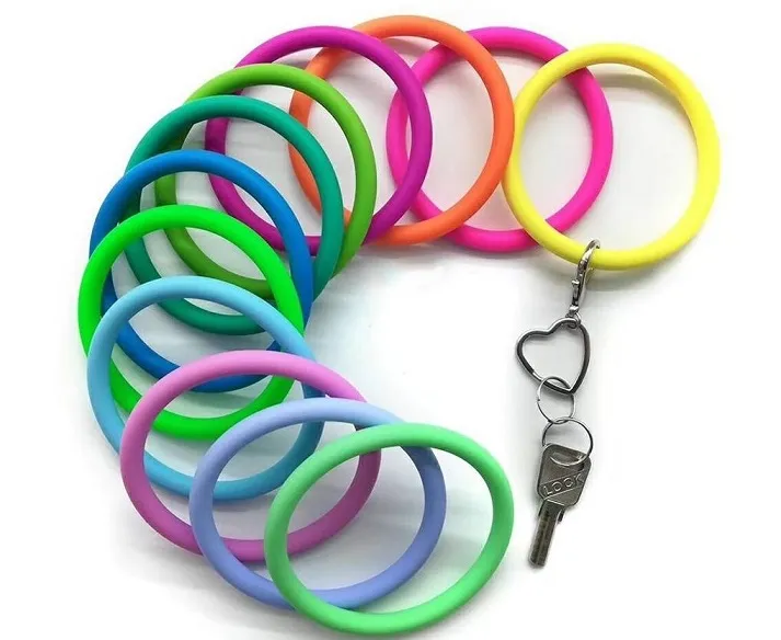 New Trend Silicone Bangle Key Ring Wrist Sports Keychain Bracelet Round Key Rings Colorful Keyring Hot Products