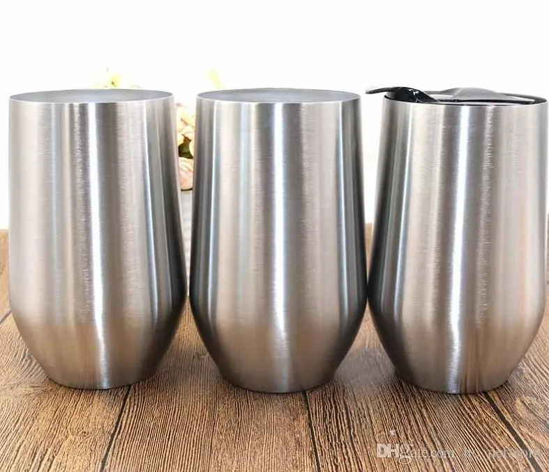 16OZ كؤوس النبيذ Stemless كؤوس النبيذ البيض على شكل فراغ كأس الفولاذ المقاوم للصدأ كأس الهواء الطلق الأقداح السفر مع غطاء للأطفال CupTumbler شحن مجاني