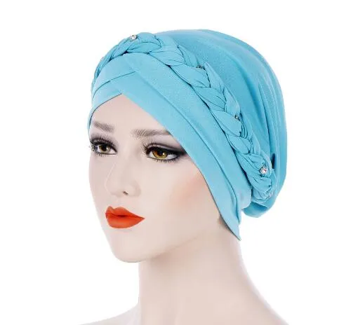 Braid Islamic Milk Silk Polyester Bön Hattar Wraps Hijab Caps Kvinnor Muslim Cap Islamic Hijab Turban GB945