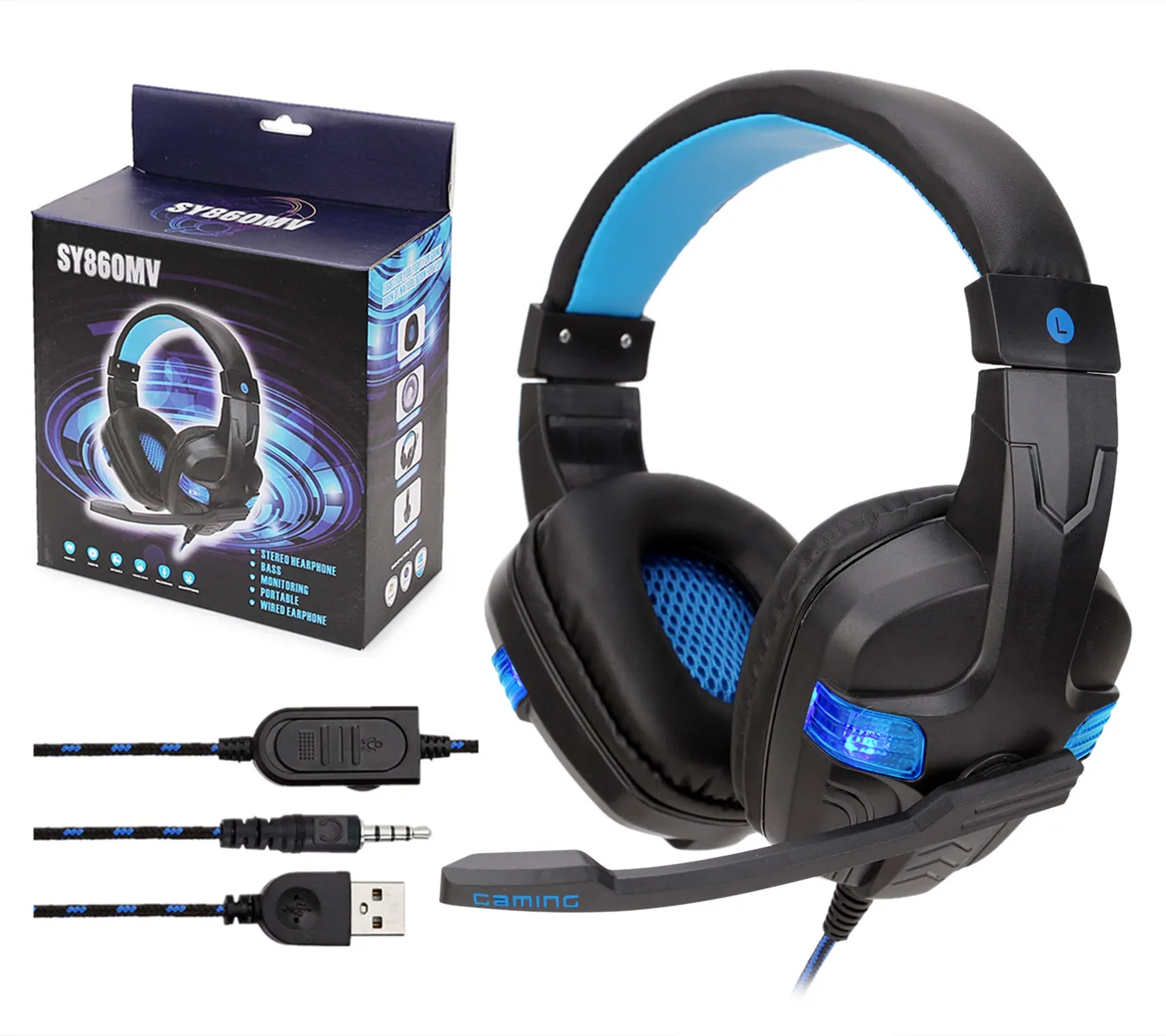 Soyto SY860MV Lunghezza regolabile 3.5mm USB Surround Stereo PER PS4 XBOX ONE Cuffie da gioco Cuffie con fascia led 10 PZ/LOTTO