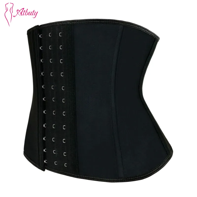 Atbuty Waist Trainer 9 Inches Short Torso Latex Waist Shaper Corset 9 Steel Boned hooks Body Shaper T200608