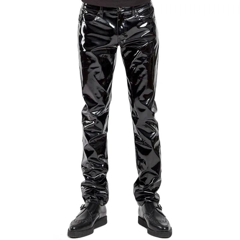 Plus storlek män sexig svart wetlook faux läder underkläder exotiska pu latex catsuit dragkedja pvc scen clubwear gay fetish byxor c19031601