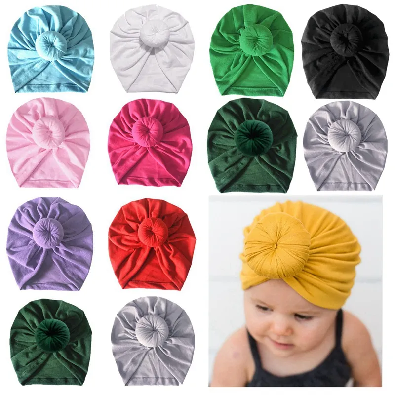 Baby turbante cappello neonato tappi con nodo decorazione per bambini ragazze per ragazze hairbands testa avvolgibile bambini autunno inverno accessori per capelli 11 colori HHA703