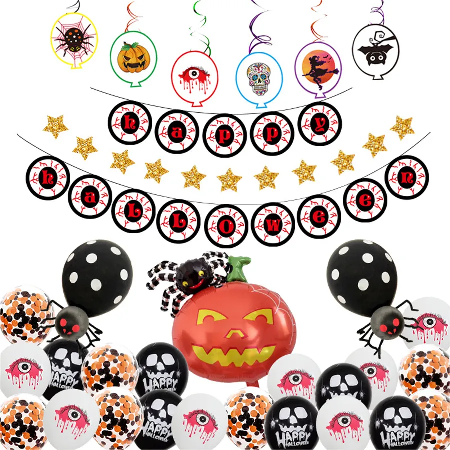 4 Styl Halloween Balon Set Horror Oczu Pull Flag Latex Aluminium Folia Ballons Halloween Party Decoration Festival Hangings JK1909