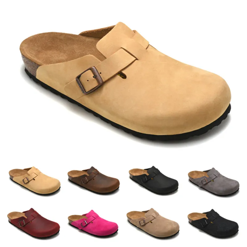 Hot Sale-Boston 2019 new leather bag head pull cork slippers female male summer anti-skid slippers lazy shoes lovers beach shoes Scuffs