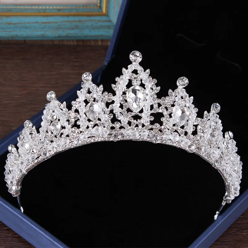 Coiffes colorées cristaux couronnes de mariage baroques argent perlé diadèmes de mariée strass pièces de tête accessoires de cheveux couronne de concours