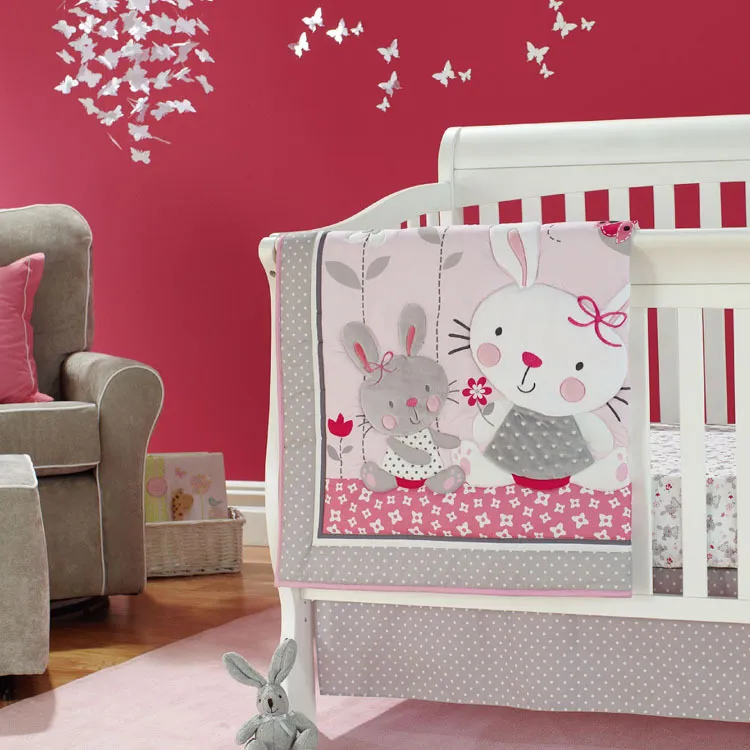 Roze Konijn Cartoon Baby Cradle Beddengoed Set Katoenen Kinderbedje Bumper Set Crib Quilt Bumper Plaat Rok Crib Bedding Set