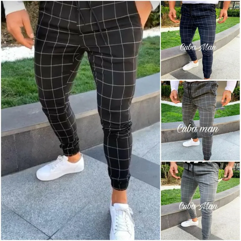 Hot Men's Sport Pants Long Plaid Tracksuit Skinny Elastic Fit Workout Joggers Casual Sweatpants Male Casual Trousers M-3XL