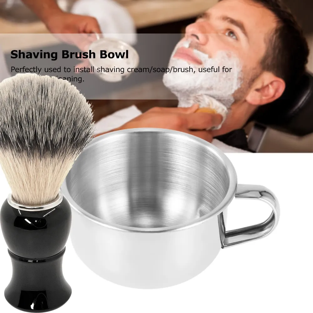 Taza de afeitar de los hombres Bowl Bowl cepillo barba bigote de acero inoxidable de limpieza de la cara taza de jabón para el salón de peluquería