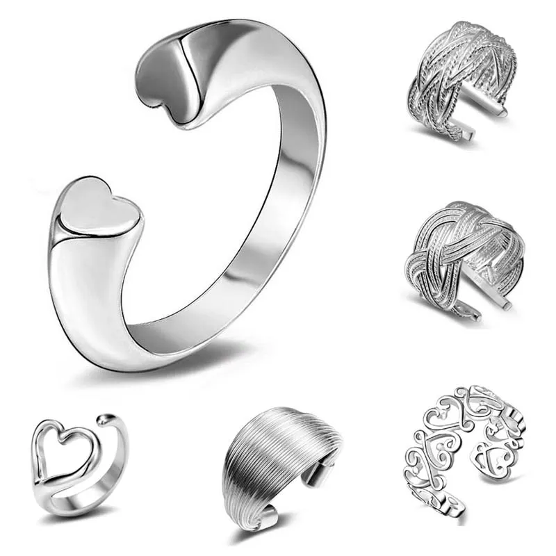 9 Stil Silber Ringe reizend Frauen Mädchen Fingerringe Multi Styles Band Ringe offen Größe Silberschmuck Großhandel freies Verschiffen -0010RX