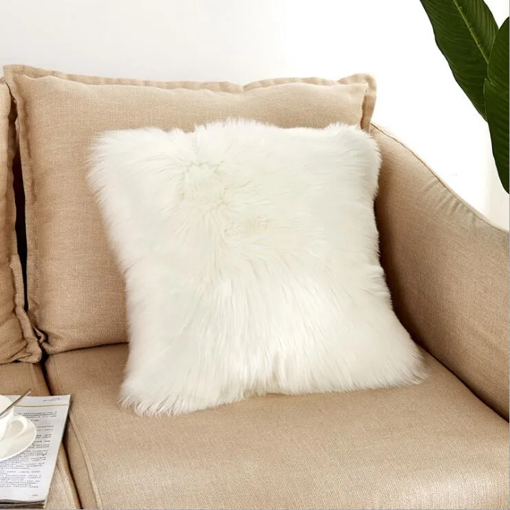 solid colors fluffly throw pillow case for sofa chaise lounge decorative plush cushion cover shaggy fur furry funda cojin