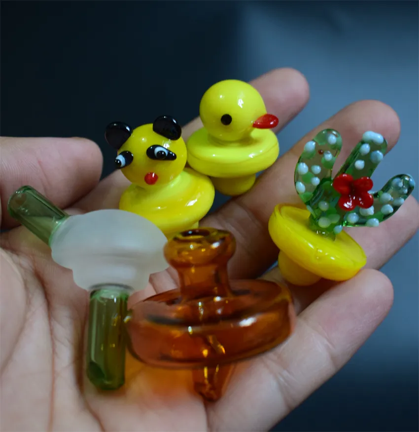 Fabrikspris 22mm 35mm od färgad UFO Glass Bubble Cactus Panda Duck Carb Cap för 2mm 3mm 4mm Core Reactor Quartz Banger Nail