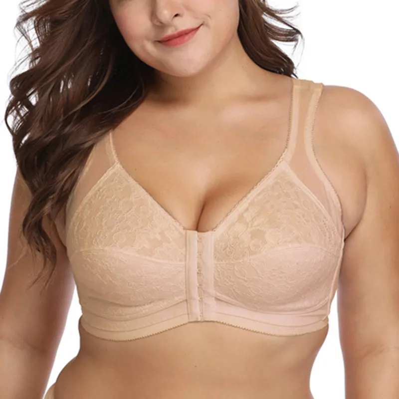 Comfortable Womens Front Closure Bra Full Coverage Non Padded Underwear Plus  Size Lace Embroidery Back Support Wireless Bra 38 48 B C D E From  Whosalechina, $14.09