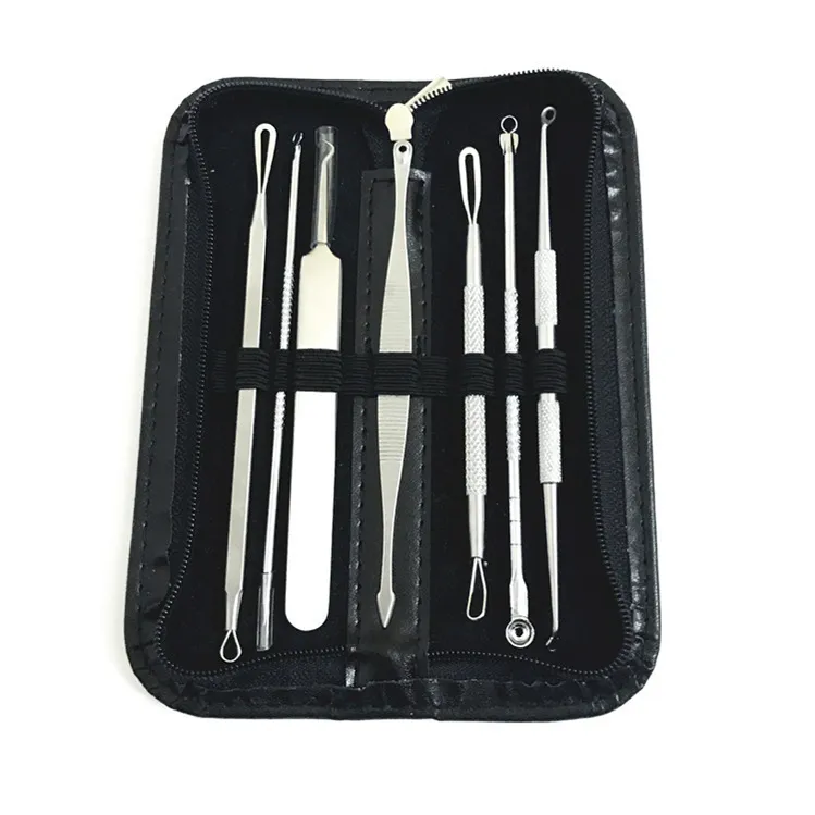 7 pz Kit di strumenti per la rimozione di punti neri facciali Double-End Comedone Acne Clip per ago Pimple Pinzetta Estrattore di imperfezioni Set Cura della pelle del viso DHL Free