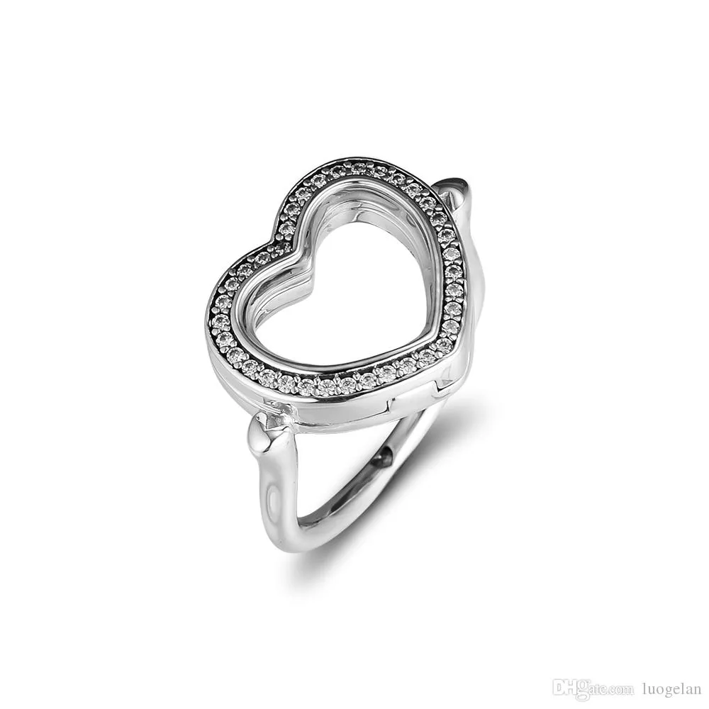 2018 Winter 925 Sterling Silver Rings Sparkling Floating Heart Ring Original Fashion Engagement Wedding Rings Diy Charms Jewelry F324R