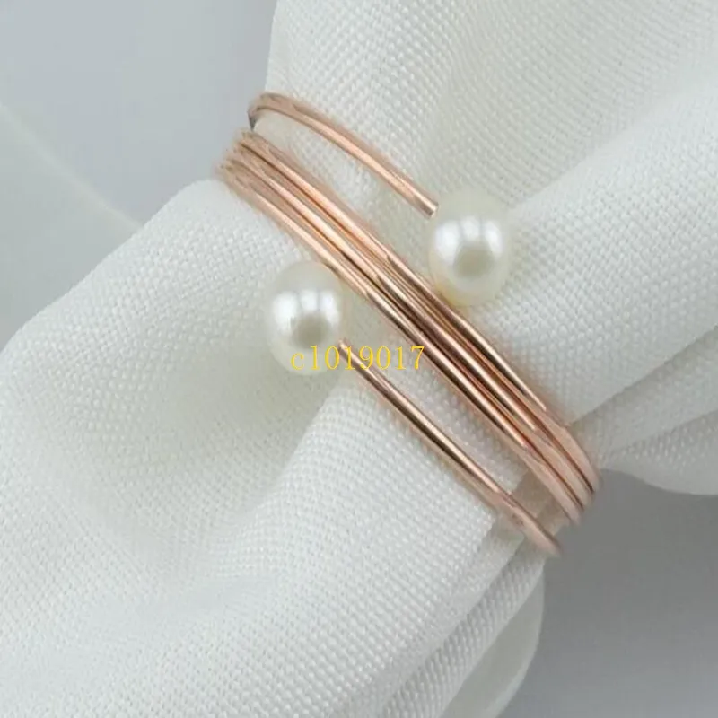 500pcs Imitation Pearl Metal Napkin Rings Exquisite Round Electroplate Napkin Buckle for Wedding Bridal Shower Favor Party Decor