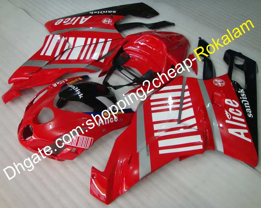 Motos 749 03 04 Kit de carénage pour Ducati Moto Part 999 2003 2004 Ensemble complet de carénages de carrosserie rouge noir (moulage par injection)