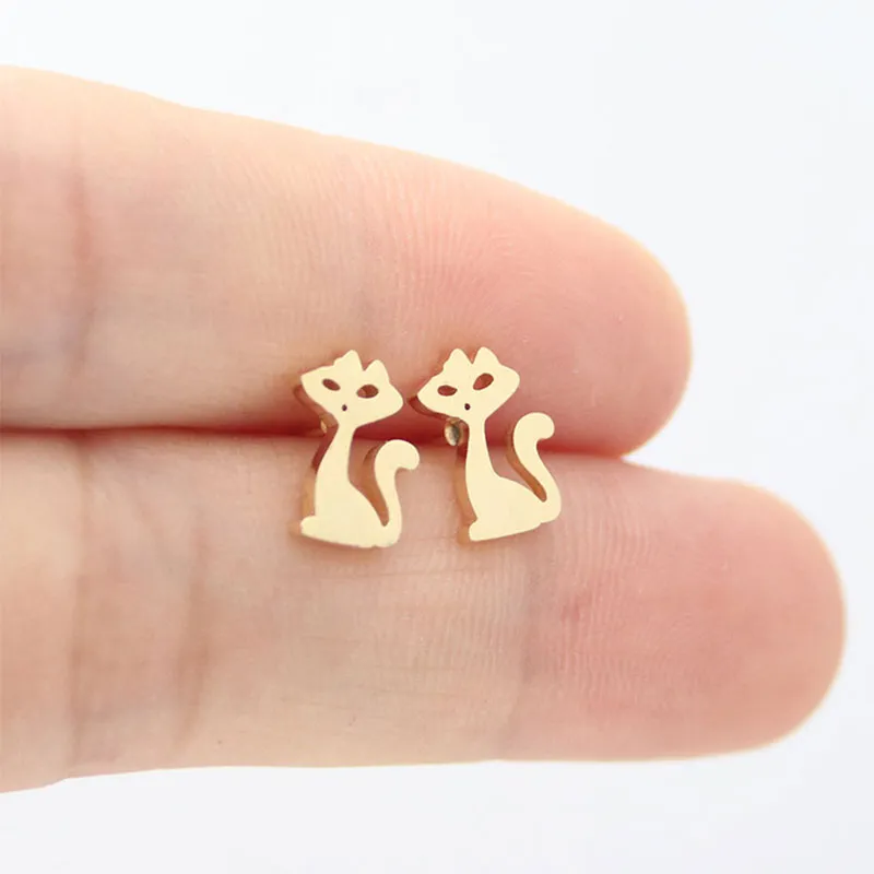 Wholesale 10Pairs/Lot Beauty Cat Stainless Steel Earring Tiny Kitten Custom Earrings Women Girls Kids Ear Studs Birthday Gift Jewelry T157