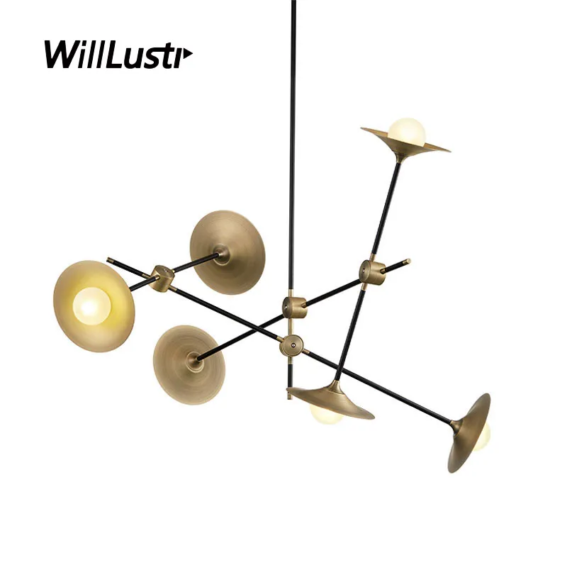 Nordic Metal Trumpet Pendant Lamp Glasskugga Hotell Mall Villa Living Matsal Turnerbar arm Svart guld Hornsuspensionsljus