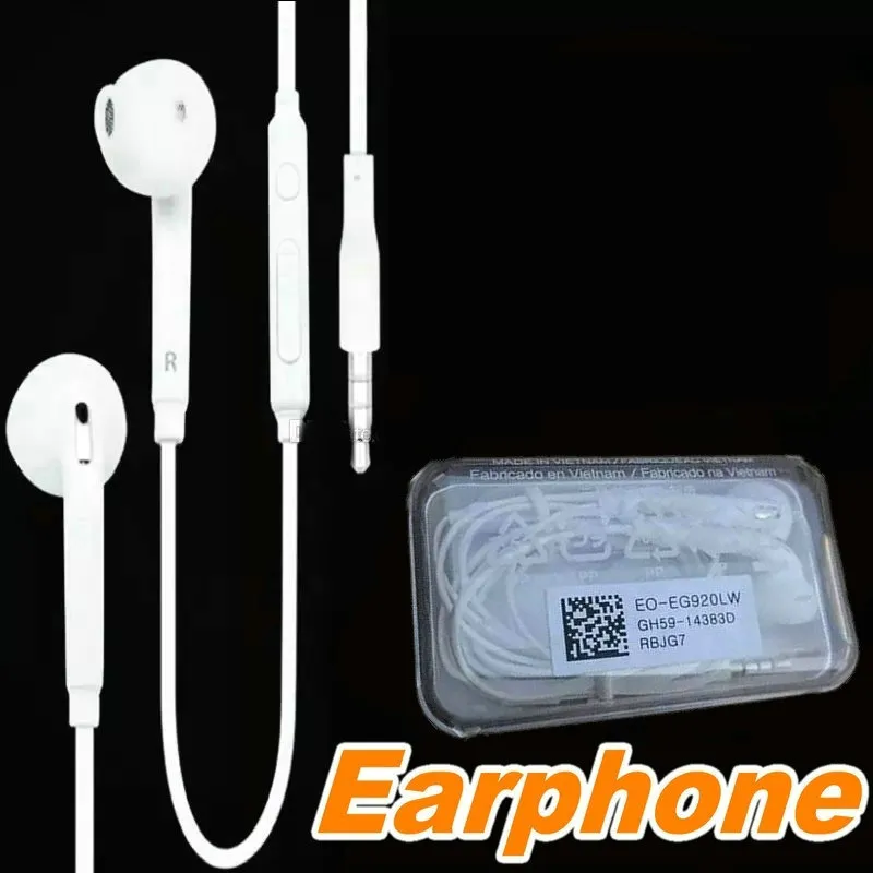Hoge kwaliteit 3,5 mm in-ear oortelefoon hoofdtelefoon met MIC-volumeregeling oortelefoon voor Samsung S6 S7 S8 Android-telefoon Universal met Crystal Box White