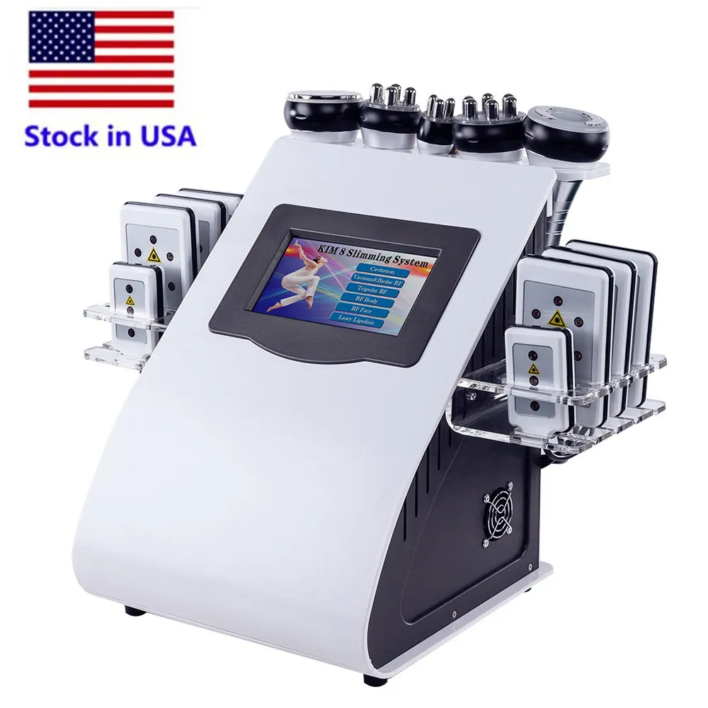 Stock in USA Newest 40K Ultrasonic Cavitation Machine 8 Pads Liposuction LLLT Lipo Laser RF Vacuum Cavi Lipo Slimming Skin Care Salon Spa