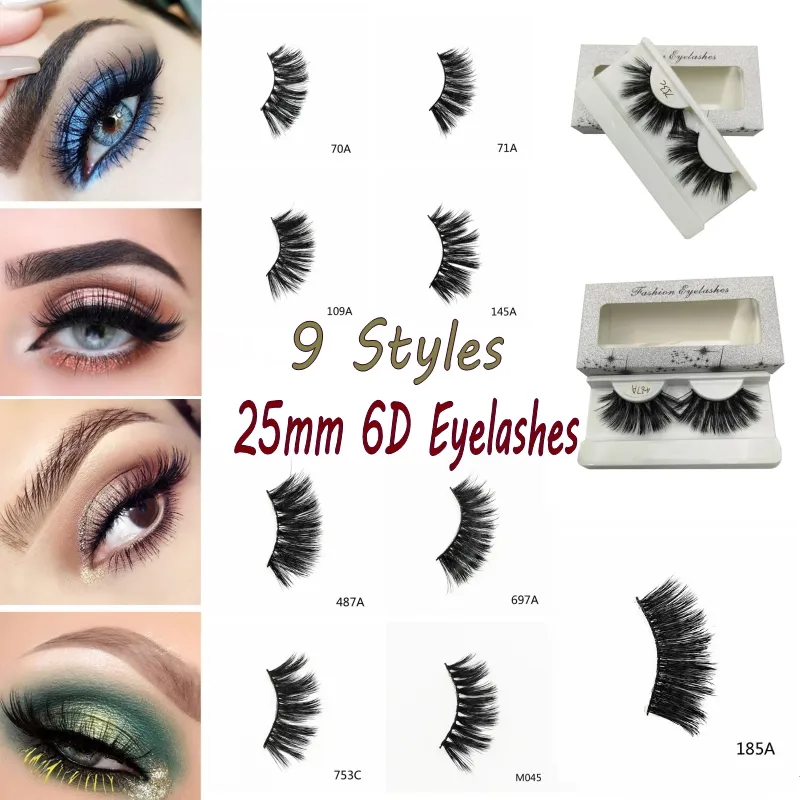 25mm wimpers nertsen eyelashes 6D nertsen strip wimpers lange dramatische volledige wimpers handgemaakte make-up valse wimpers 9 stijlen