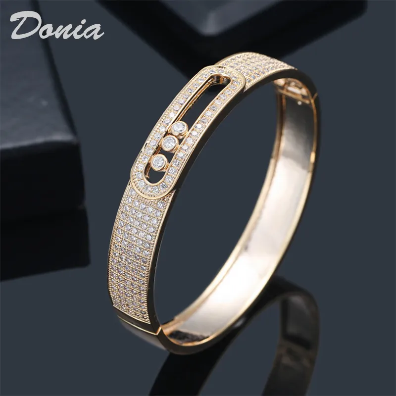 Donia Smycken Lyx Bangle European och American Fashion Exagted Geometric Mönster Koppar Micro-Inlaid Zircon Armband Personlig Designer Present