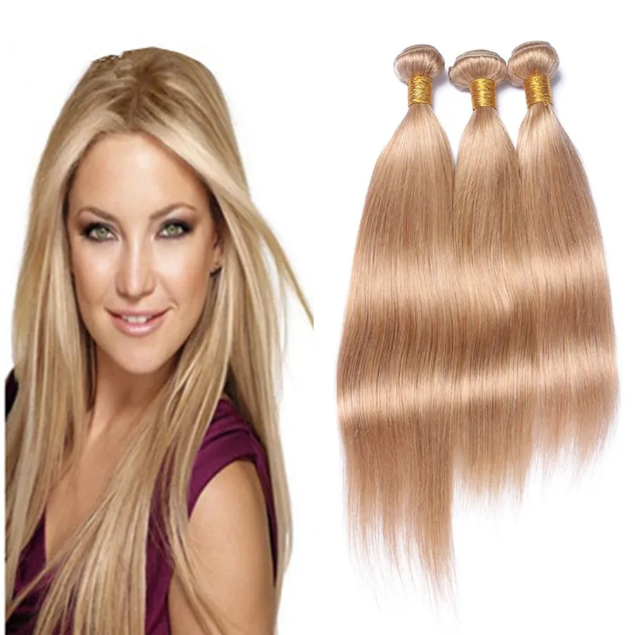 9A Honey Blonde Color Straight Hair Unprocessed Brazilian Human Virgin Hair Bundle Deals 27# Color Light Blonde Straight Hair 8-30 inch 3Pc