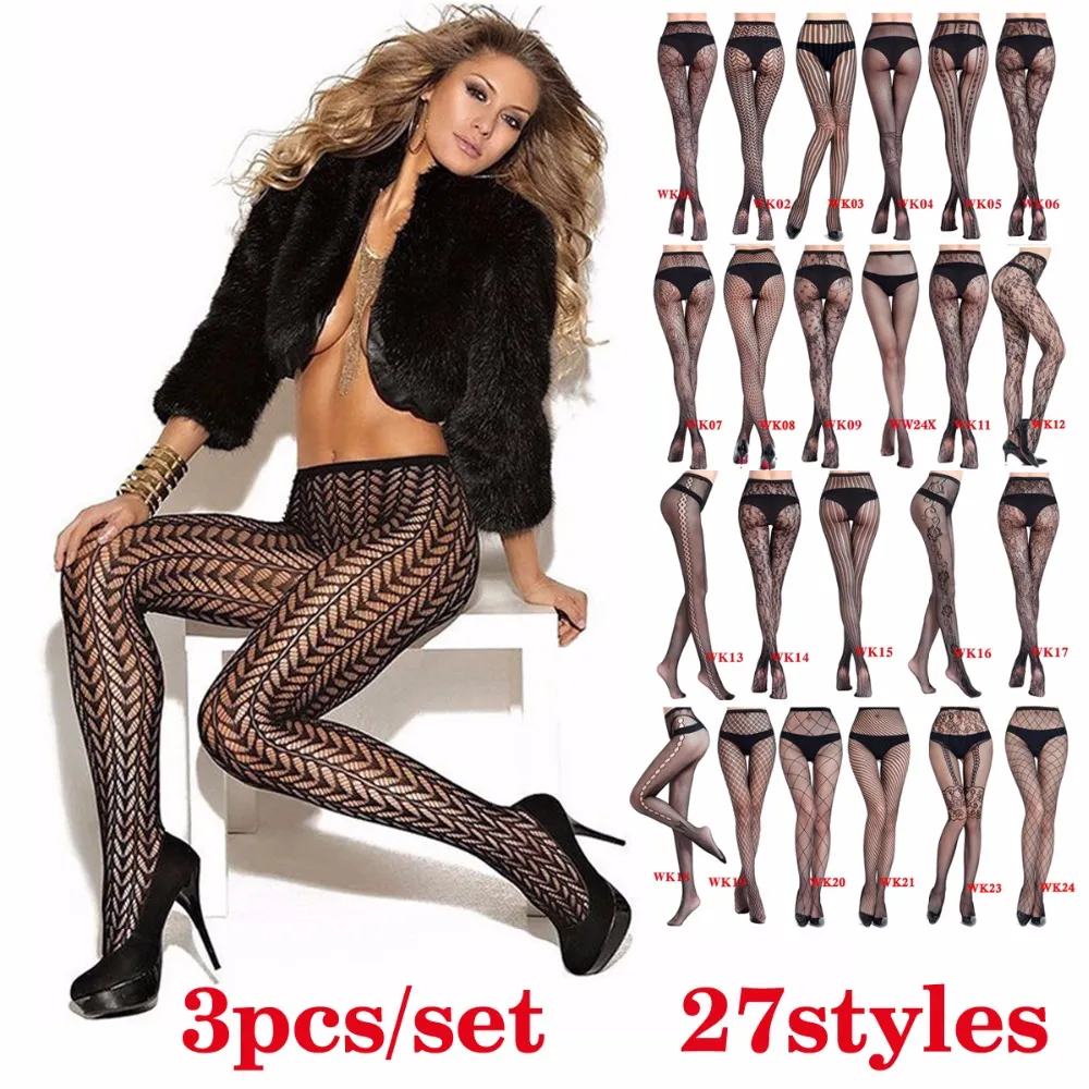 Black Lace Thigh Fishnet Embroidered Pantyhose Set Sexy Fishnet