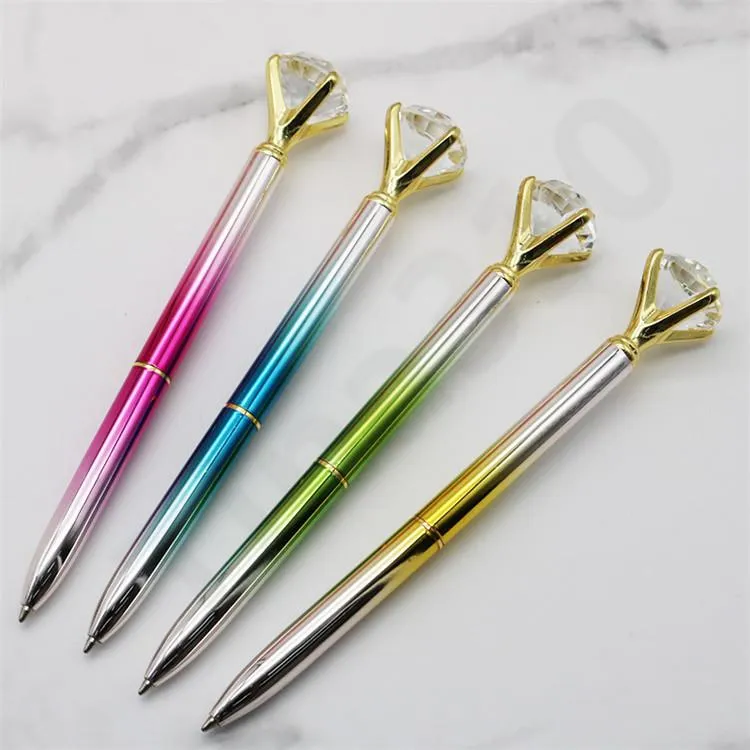 Ballpoint penna roterande metall penna kristall kulspetspenna med stor diamant mode skol student lyx kontorsmaterial 300pcs t1i1592