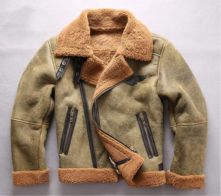 AVIREXFLY Mens Genuine Sheepskin Leather Best Winter Jackets With Lamb