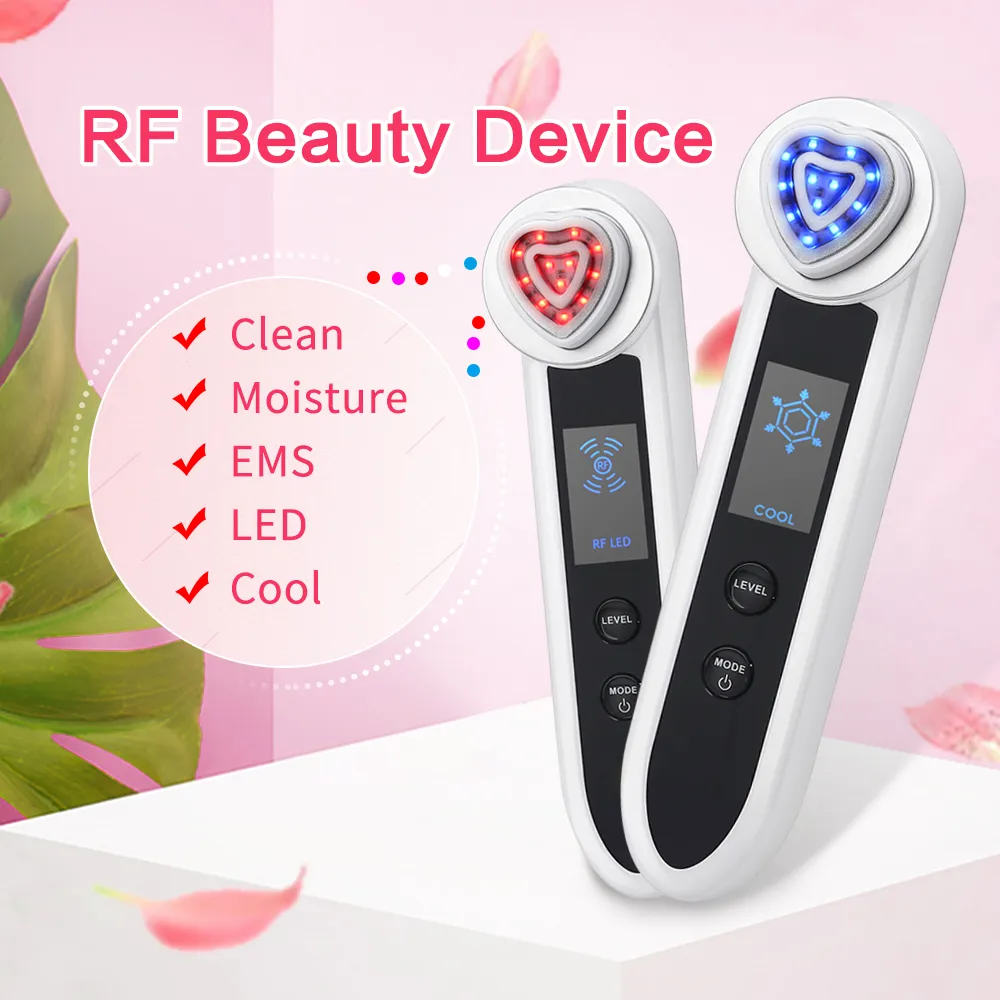 Konmison LED Photon Therapy RF 무선 주파수 얼굴 아름다움 기계 EMS RF 리프팅 이온 클렌징 진동 눈 얼굴 마사지