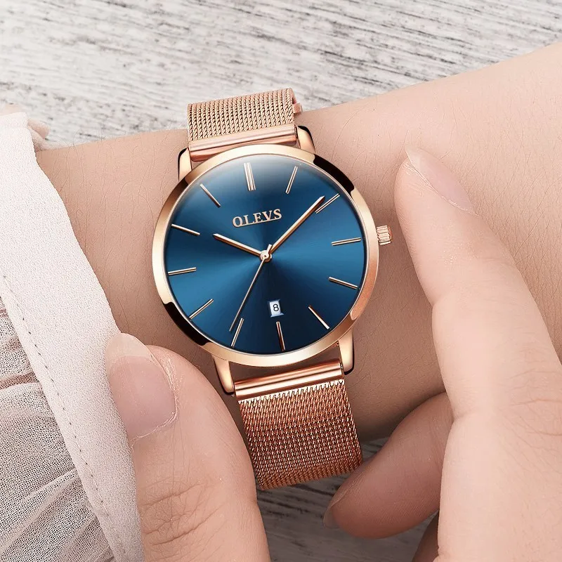 Reloj de mujer Marca Olevs Reloj de mujer Reloj de pulsera de cuarzo ultrafino de acero inoxidable dorado para mujer Reloj resistente al agua de lujo Y19051503