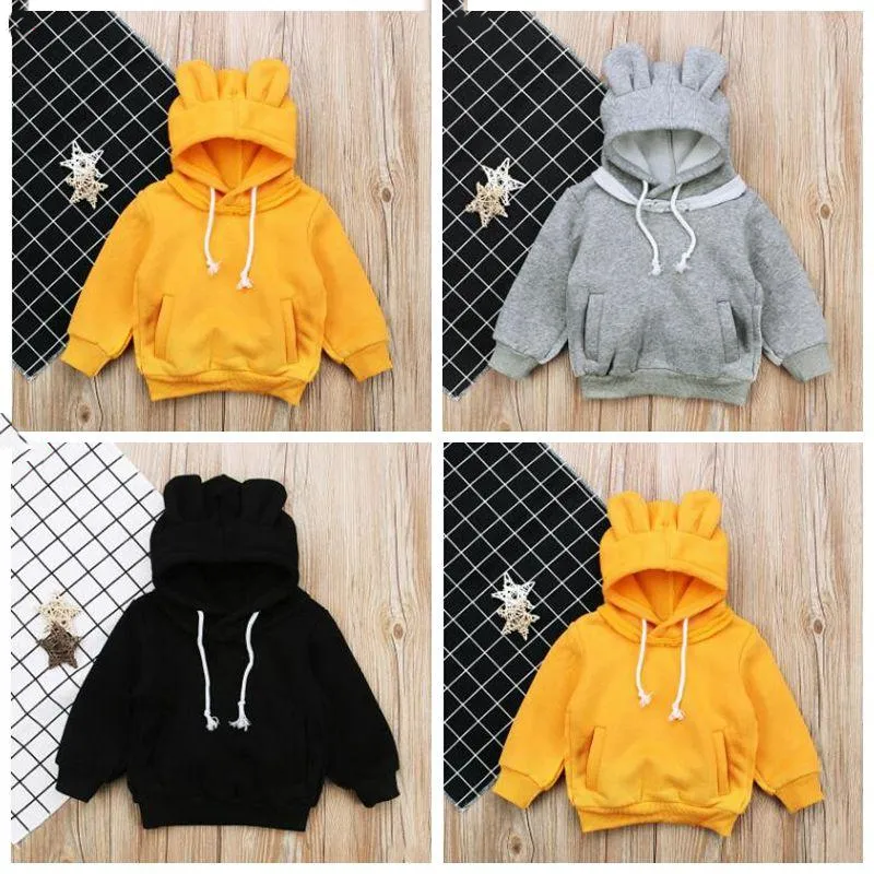 Enfant Manteau Tops Bébé Sweats Hiver Filles Hoodies Ours Oreilles Toddler Veste À Capuche Solide Infantile Garçons Jumper Bébé Vêtements CZYQ6331