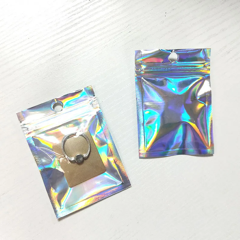 7x10cm Small Gift Hologram Packaging Plastic Bags With Hanger Hole Flat Bottom Zip Lock Sealing Packing Bags From 6 52 DHgate