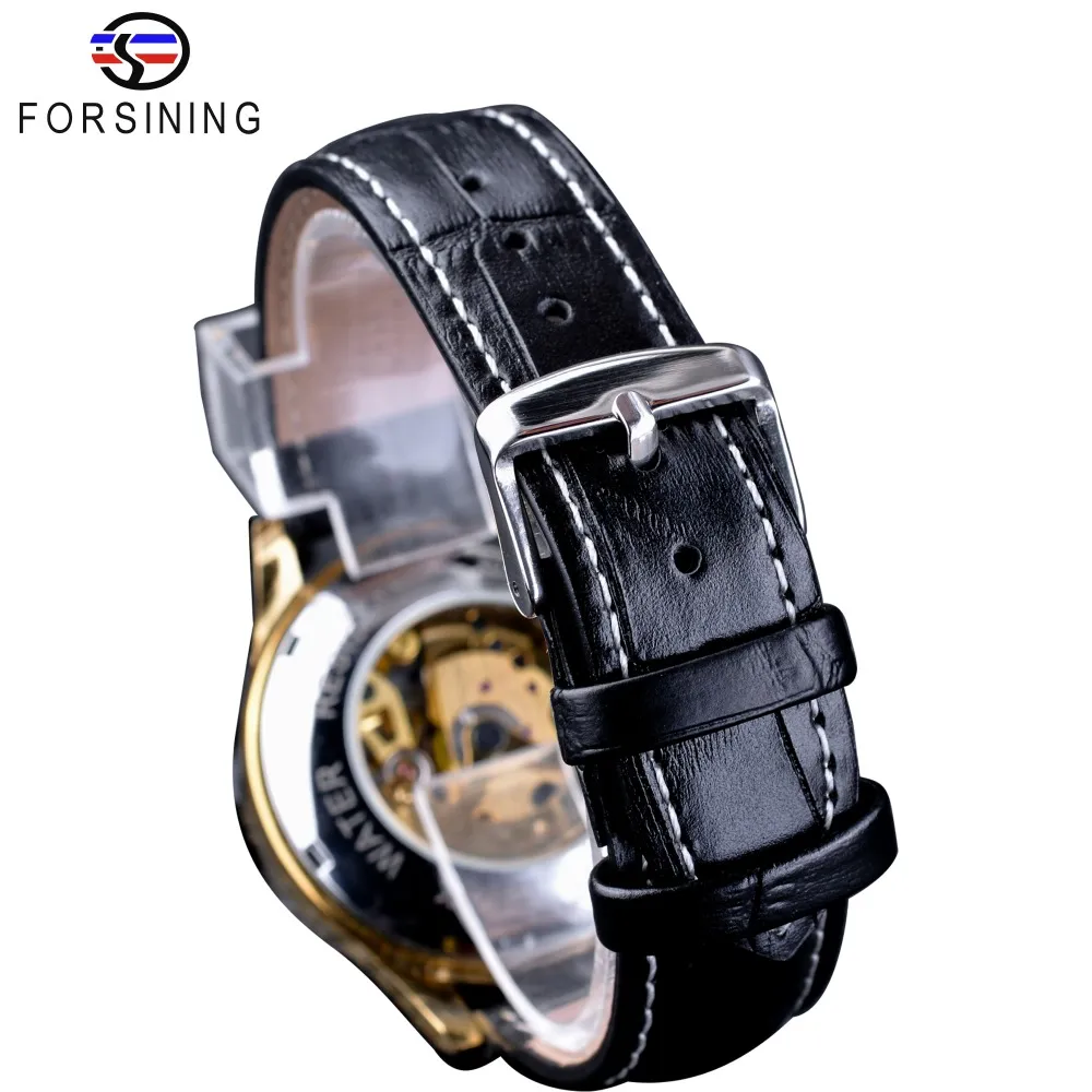 Forsining affichage des chiffres romains mouvement doré travail ouvert rétro classique hommes montre haut de gamme de luxe automatique squelette montre-bracelet 299K