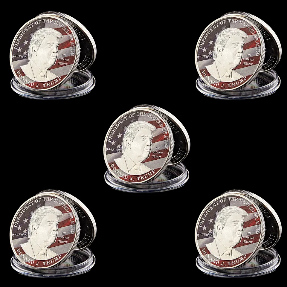 5pcs Président américain Donald Trump Liberty Craft en Dieu Nous avons confiance en argent plaqué 1Oz Pièce commémorative de nouveauté