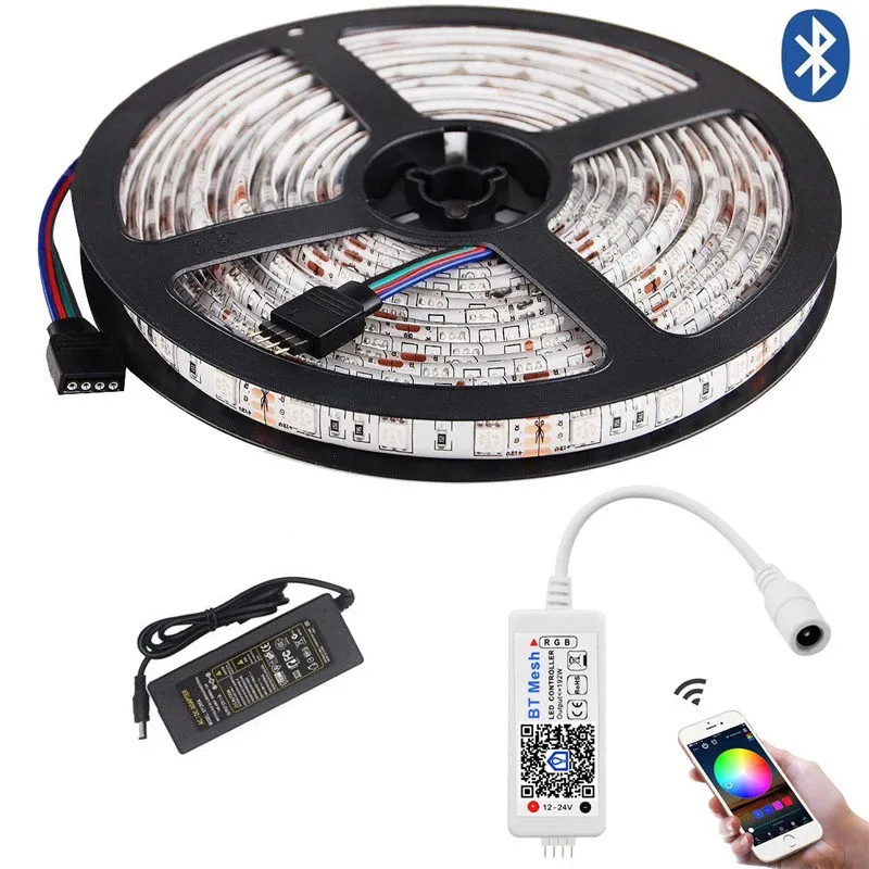 WIFI Bluetooth control LED Strip Light PC 5050 RVB Rétroéclairage Étanche 5 M 60LEDs / m Télécommande Wifi Bluetooth Contrôleur Led Strip Lights