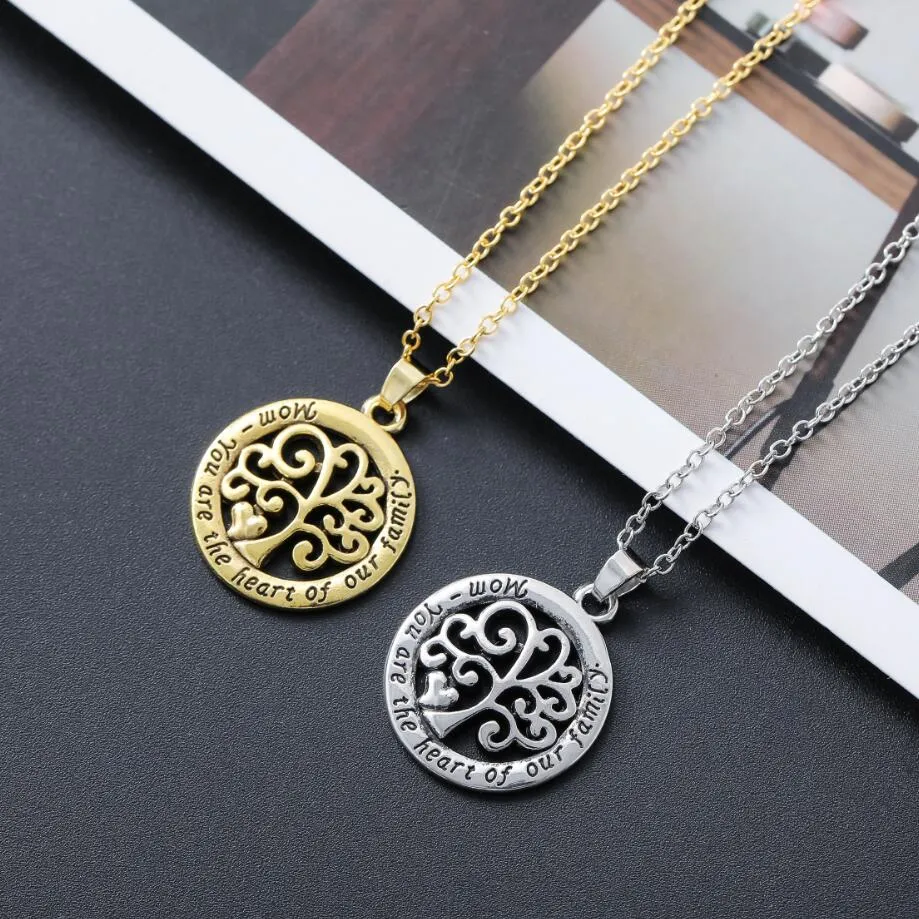 Mom You Are The Heart Family Tree Of Life Chain Pendant Necklaces N1663 24inches Fashion Jewelry