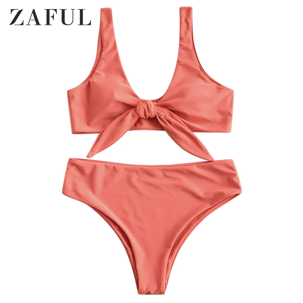 Zaful Gewatteerde voorknoop bikini set vrouwen sexy badmode badpak draad gratis badpak strand pak strandkleding