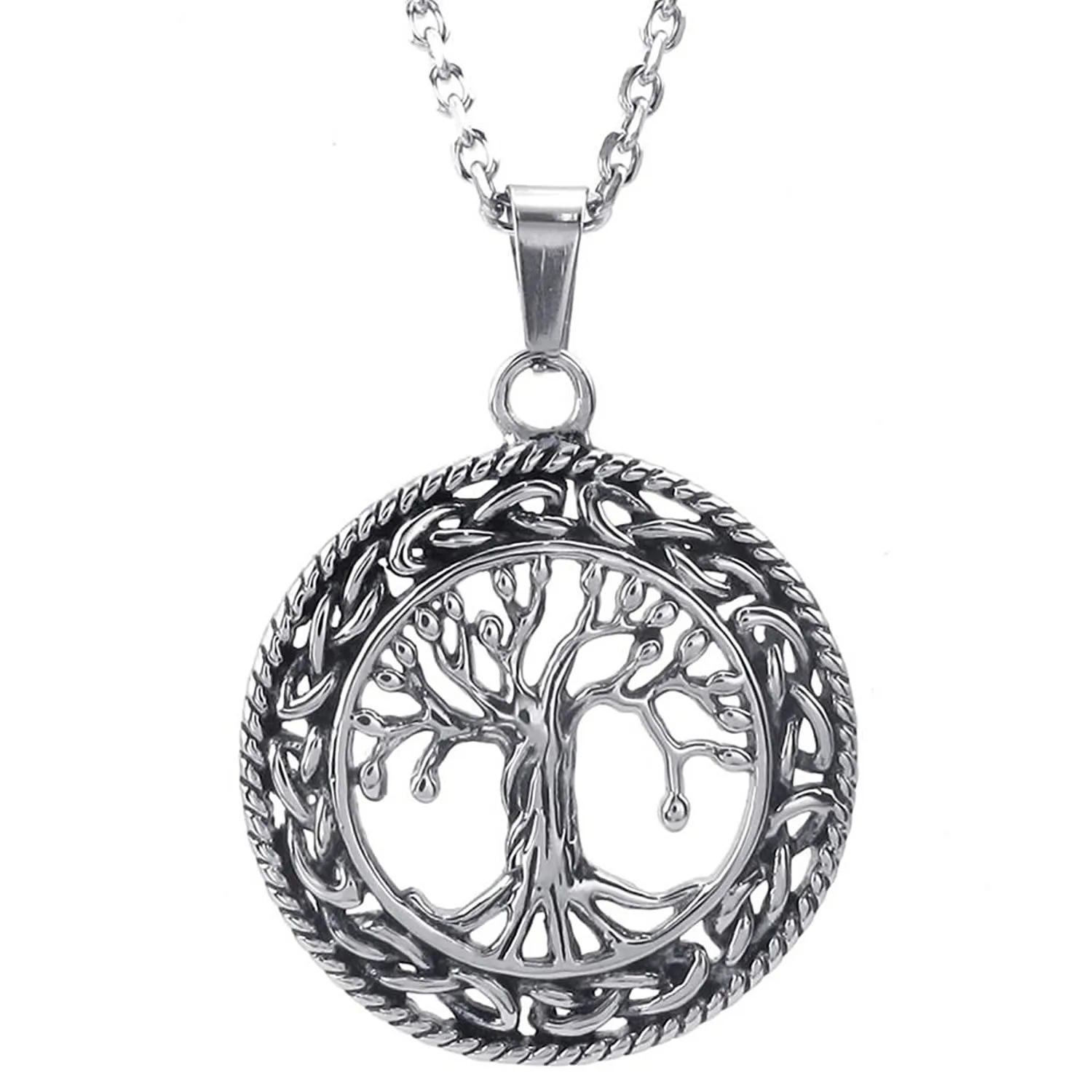 Mens женщин Кельтские Древо жизни ожерелье из нержавеющей стали, серебро 24 дюймов Цепь